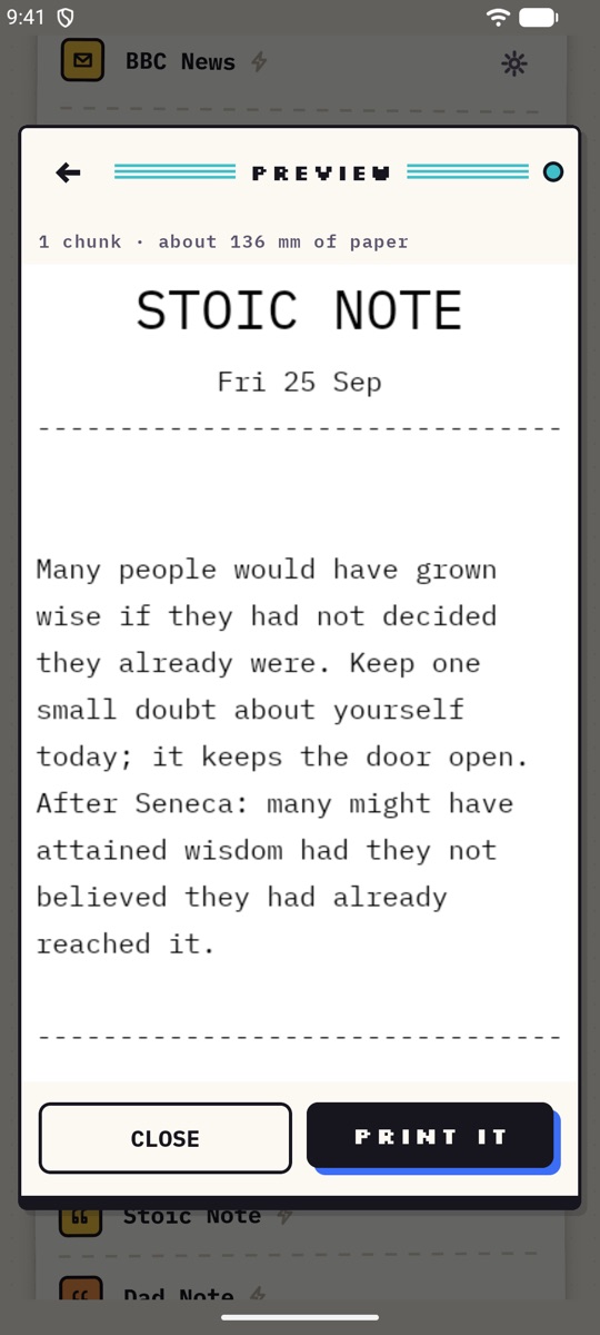 Print preview of a daily stoic note