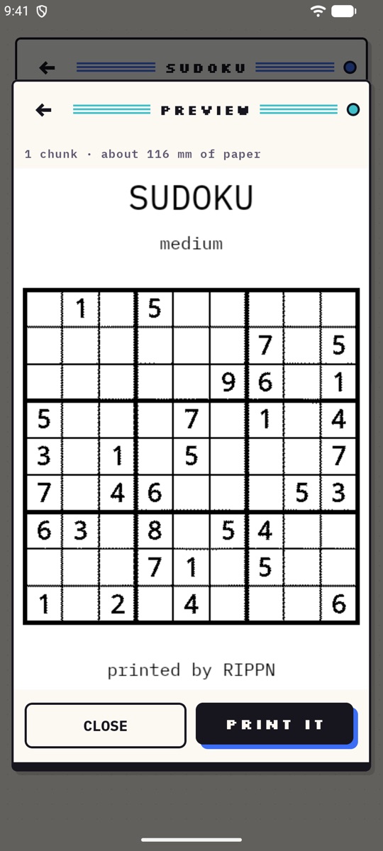Print preview of a medium sudoku